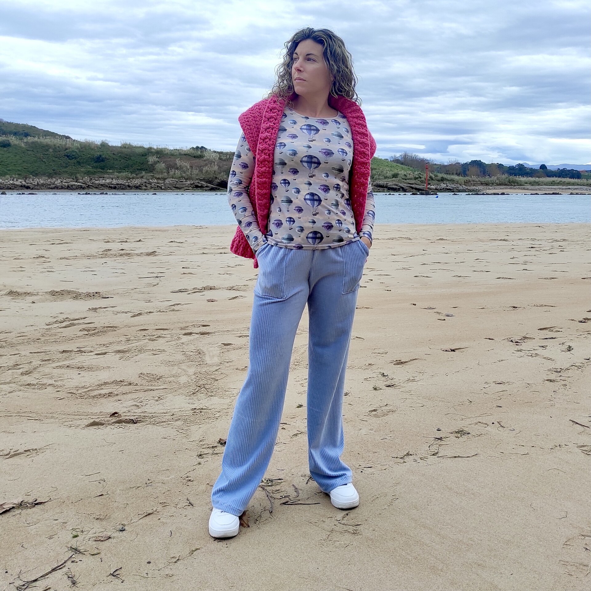 Pantalón Ancho Mujer - punto pana - Azul celeste - 11