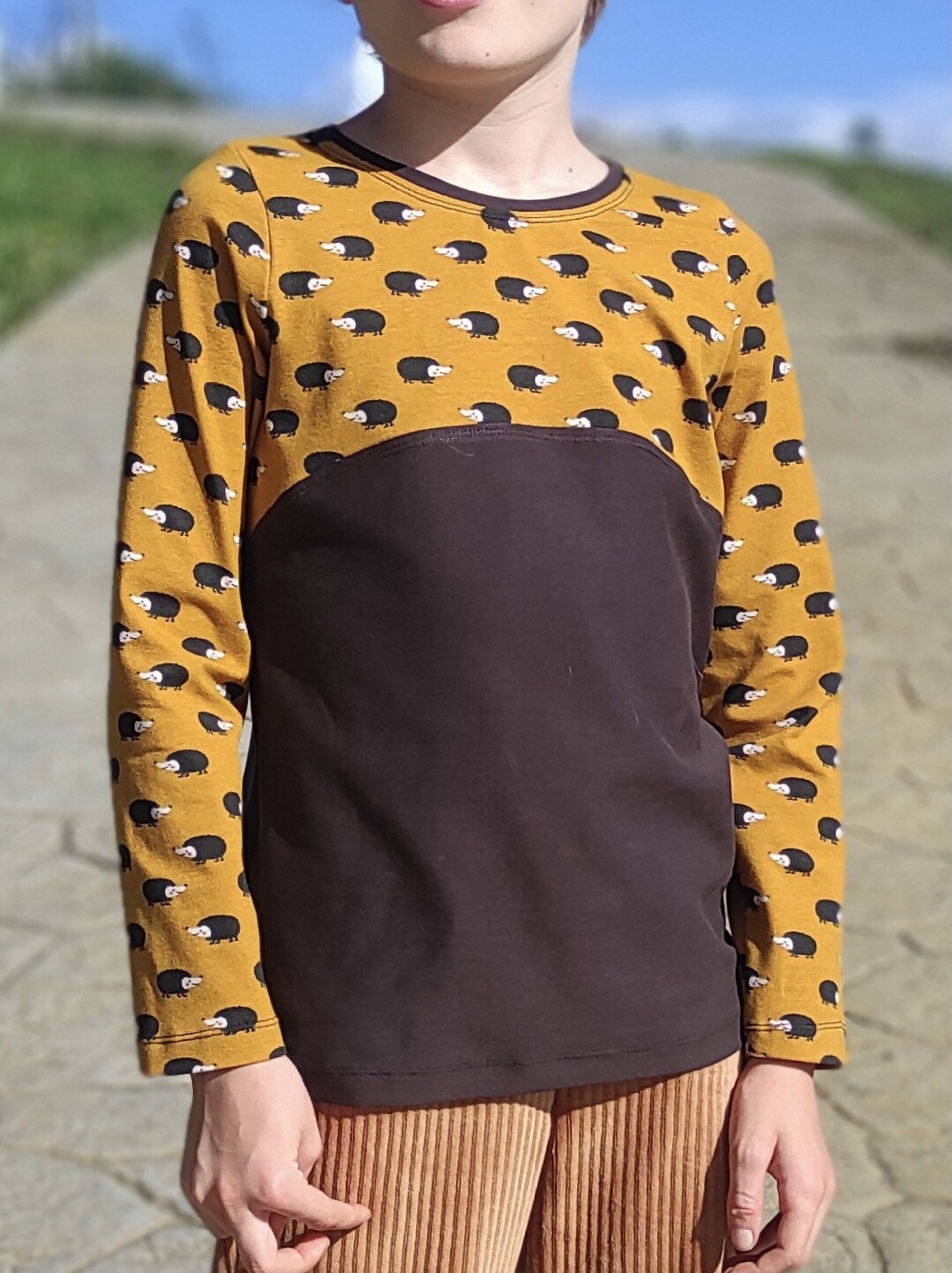 Camiseta Infantil Manga Larga - Erizos mostaza/marrón - 3