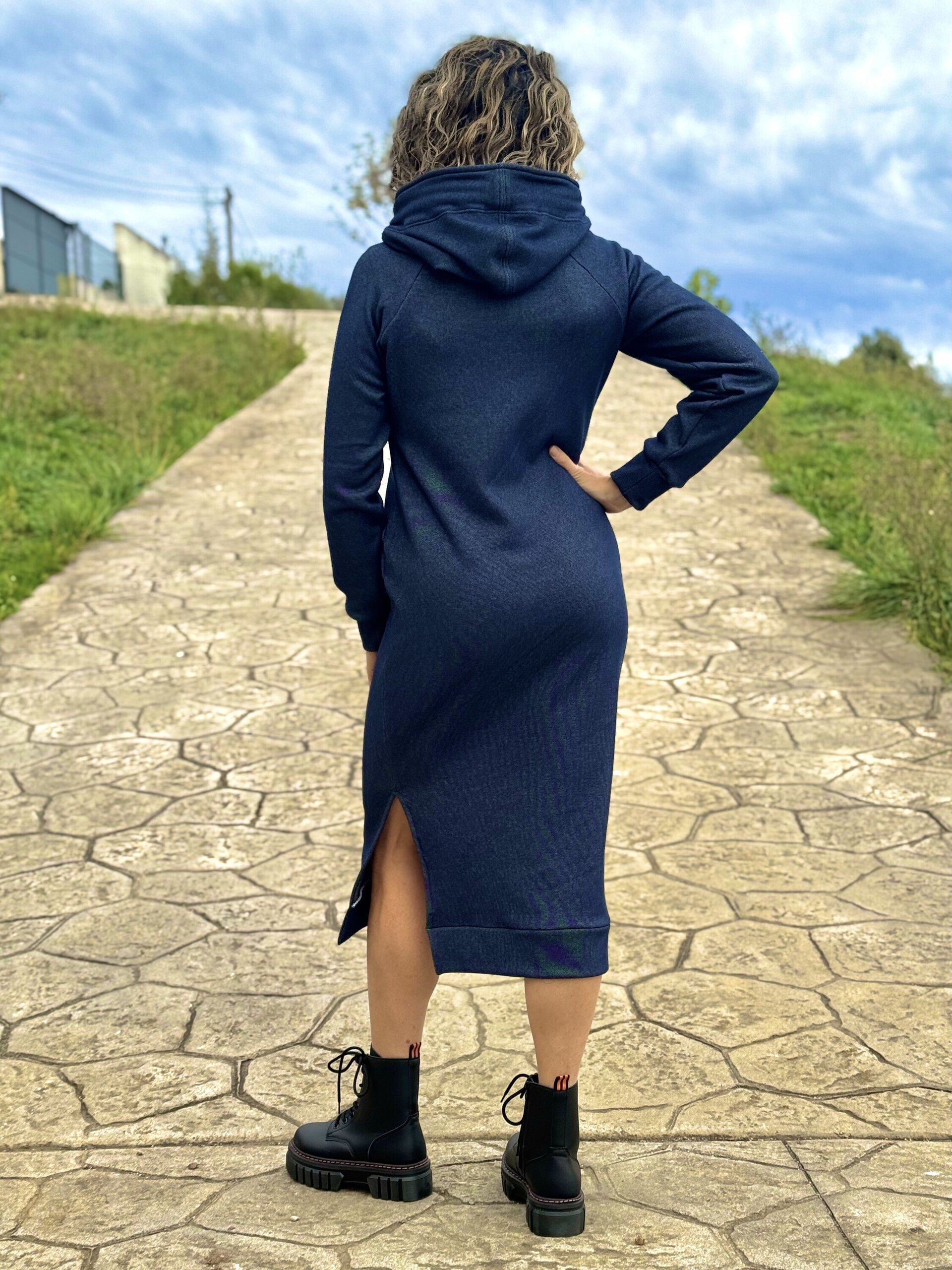 Vestido Midi tipo sudadera - denim - 3