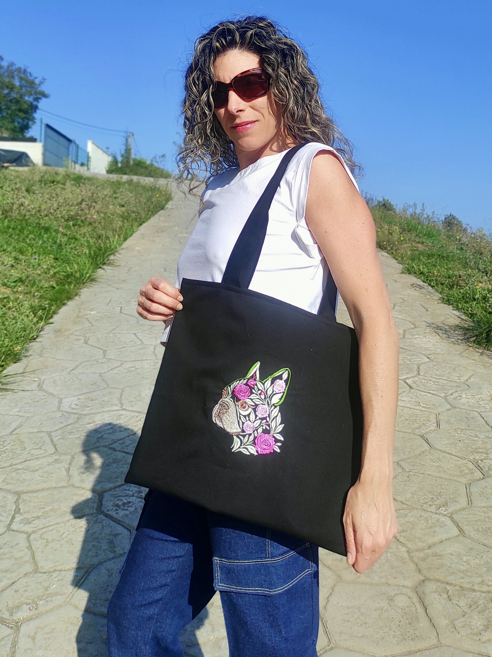 Tote Bag con bordado floral de perro Bulldog Francés - 6