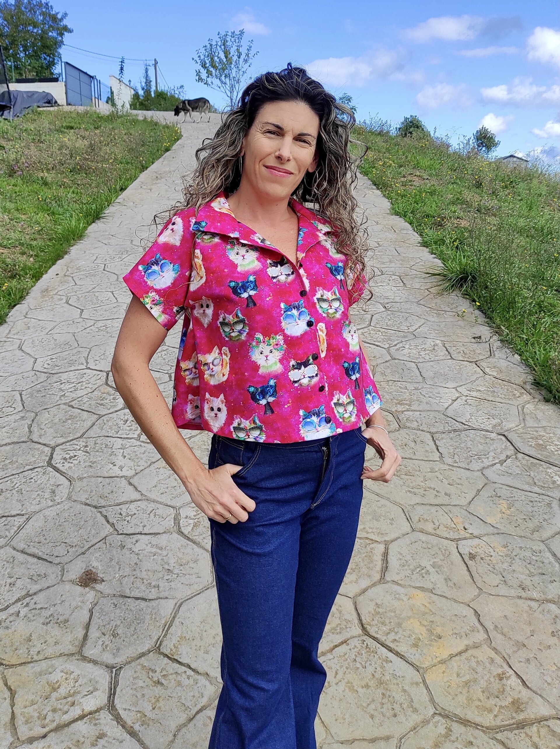 Blusa Dolman Crop - Gatos fucsia - 4