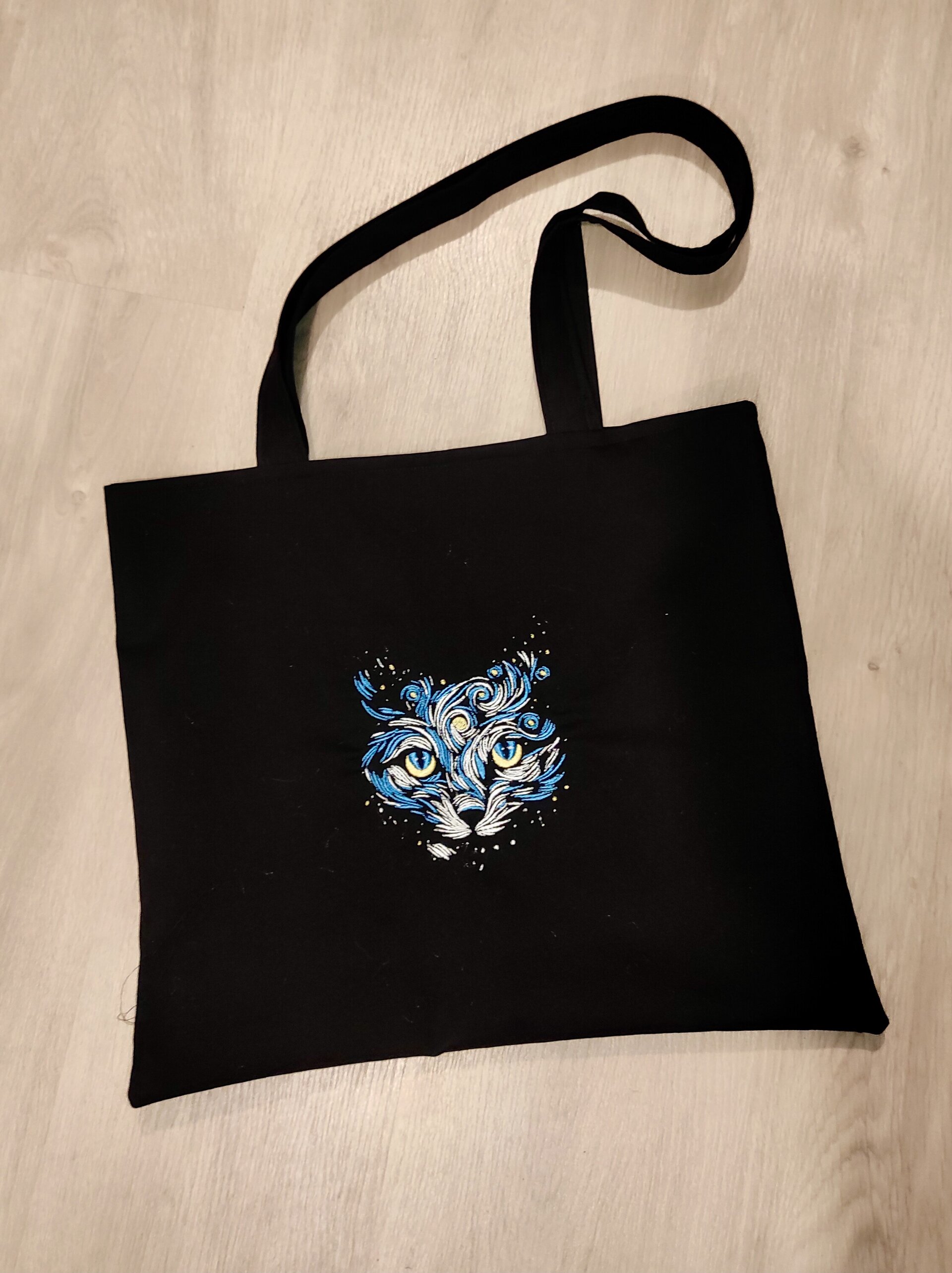 Tote Bag con bordado de cara de gato - noche estrellada - 6