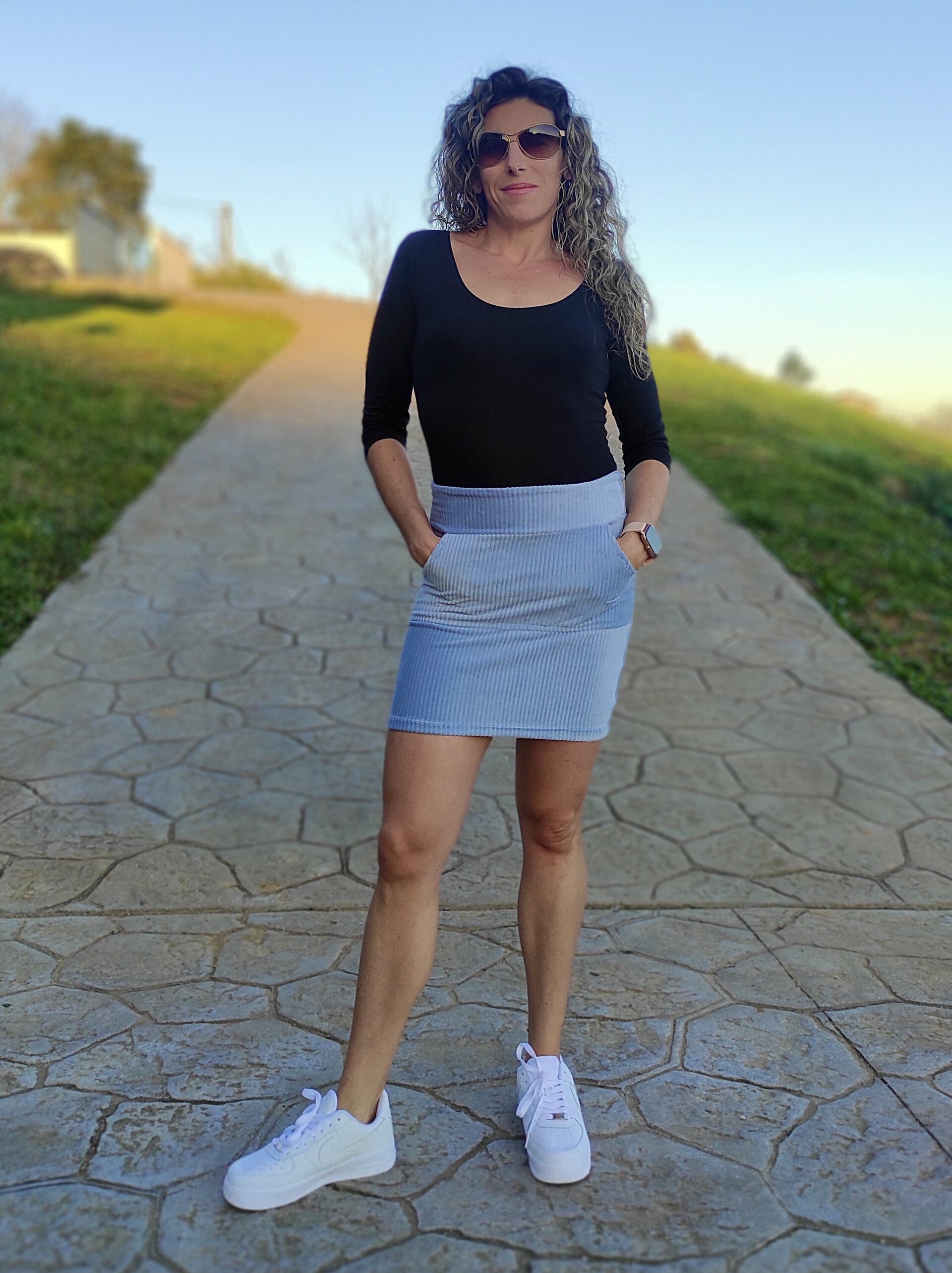 Mini Falda mujer - pana - bolsillo canguro - azul - 7