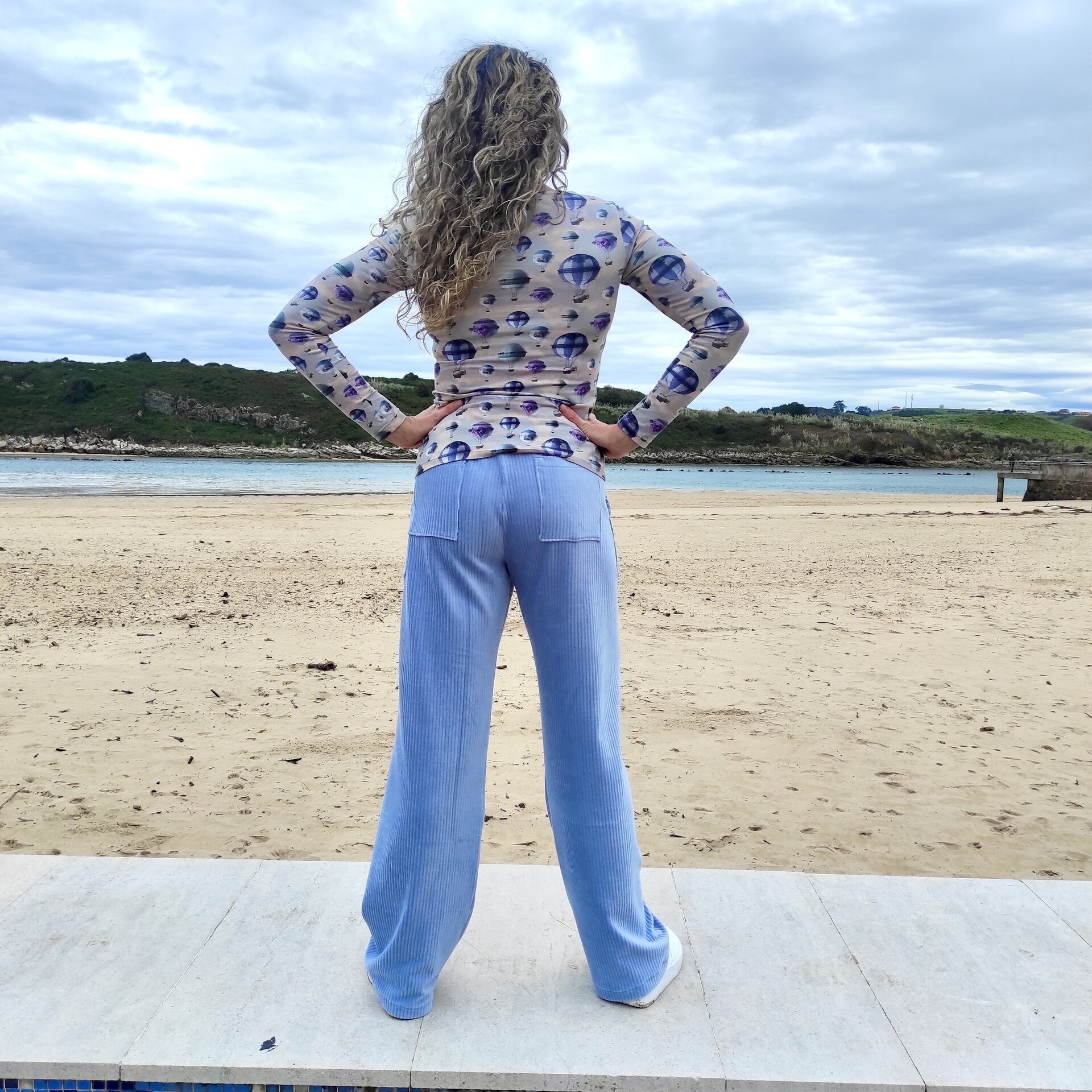 Pantalón Ancho Mujer - punto pana - Azul celeste - 4