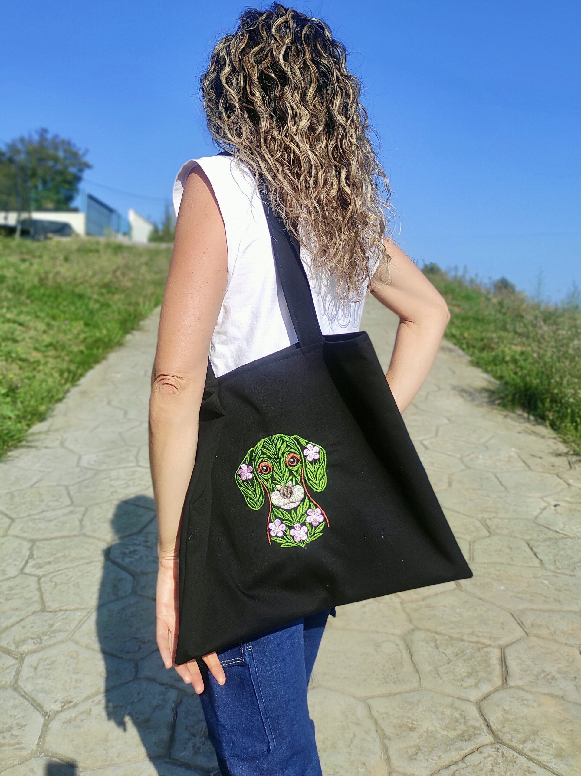 Tote Bag con bordado floral de perro Beagle - 4