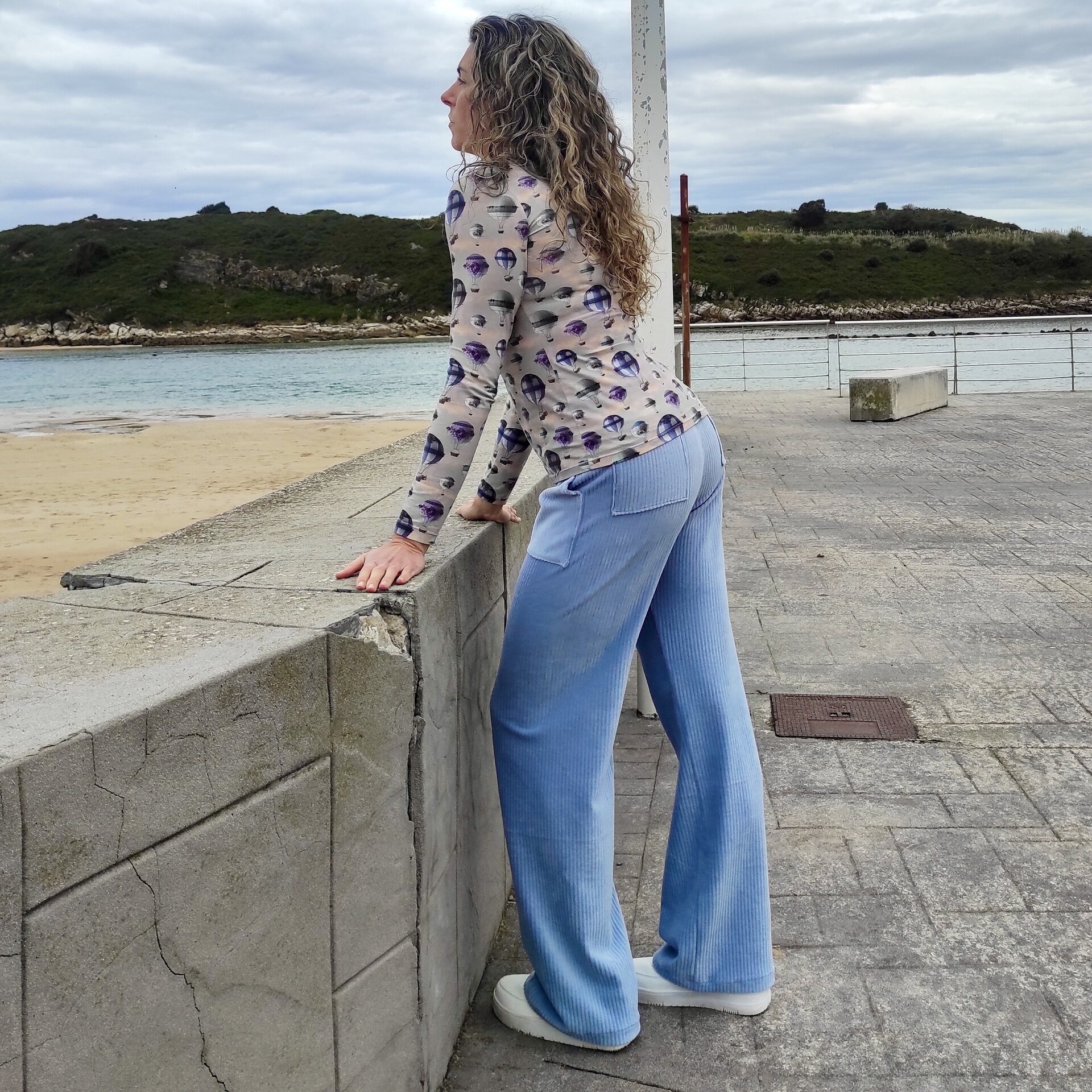 Pantalón Ancho Mujer - punto pana - Azul celeste - 6