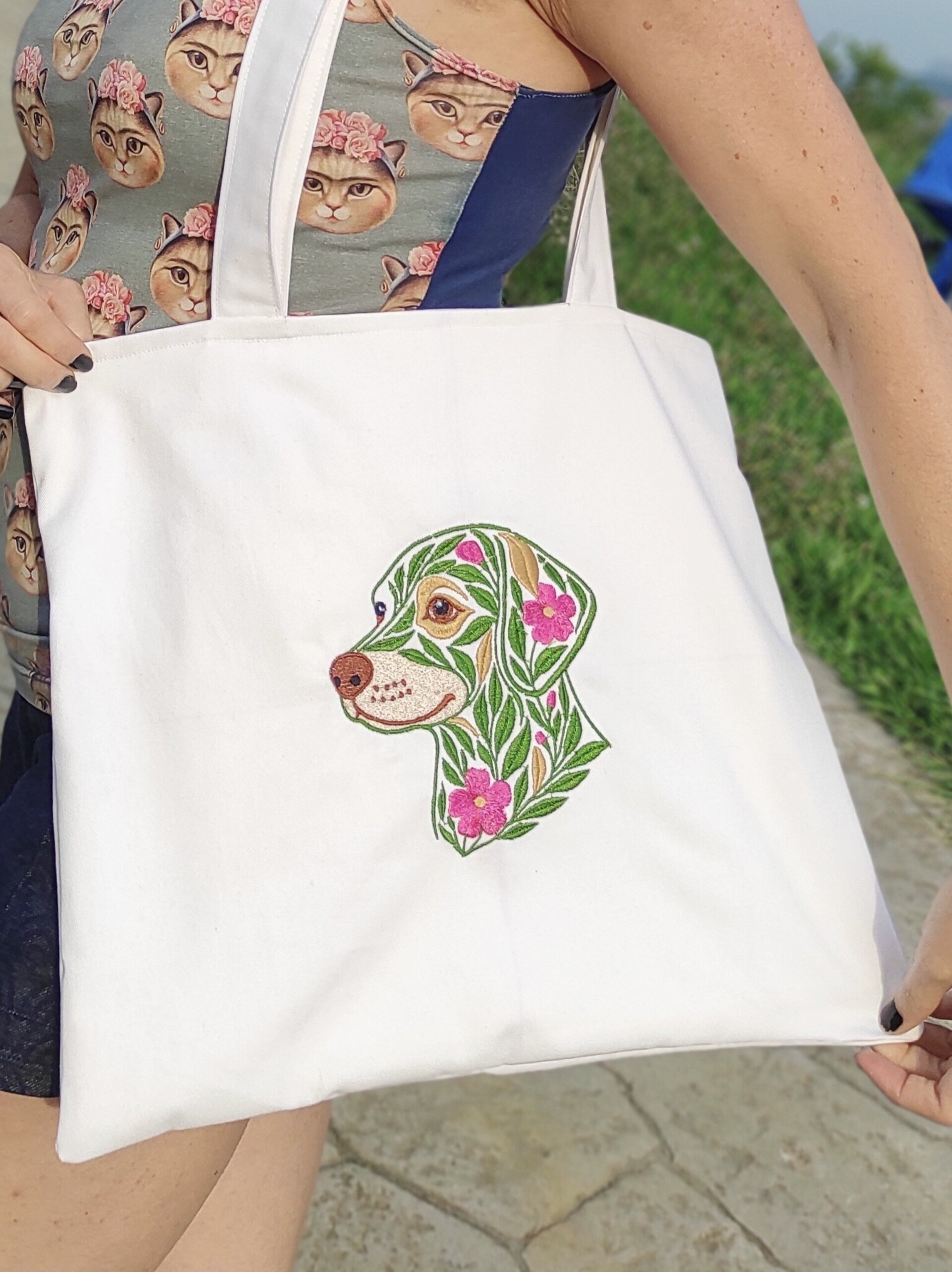 Tote Bag con bordado floral de perro labrador - 2