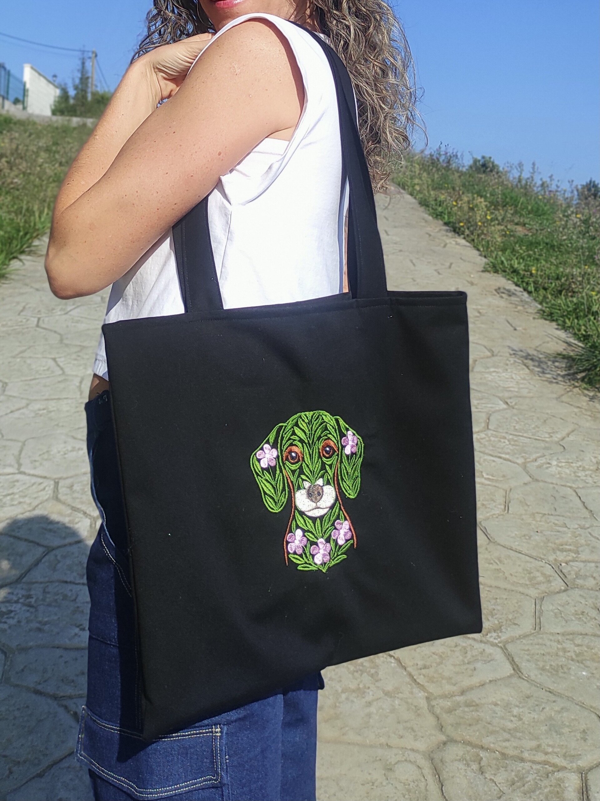 Tote Bag con bordado floral de perro Beagle - 7
