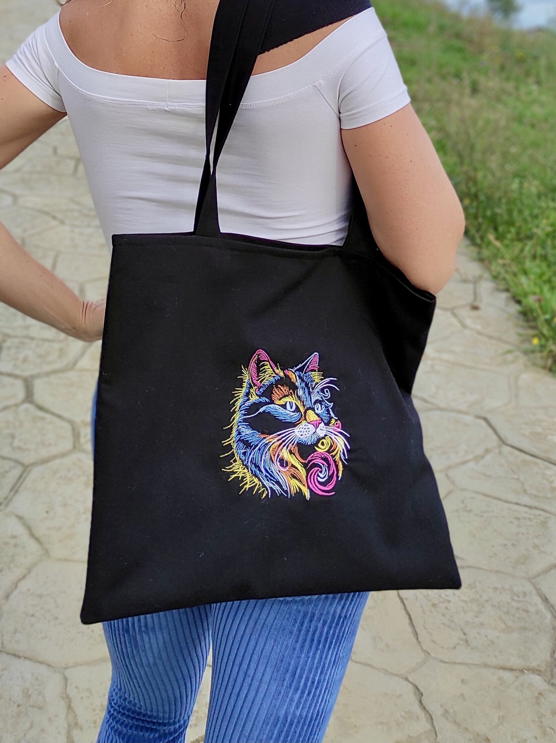 Tote Bag con bordado de gato arcoíris - 2