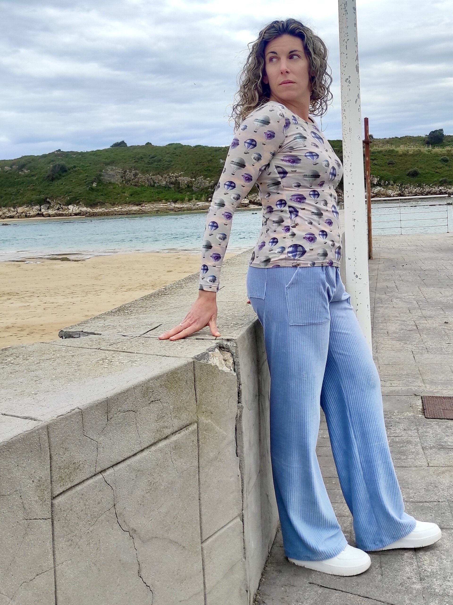 Pantalón Ancho Mujer - punto pana - Azul celeste - 10