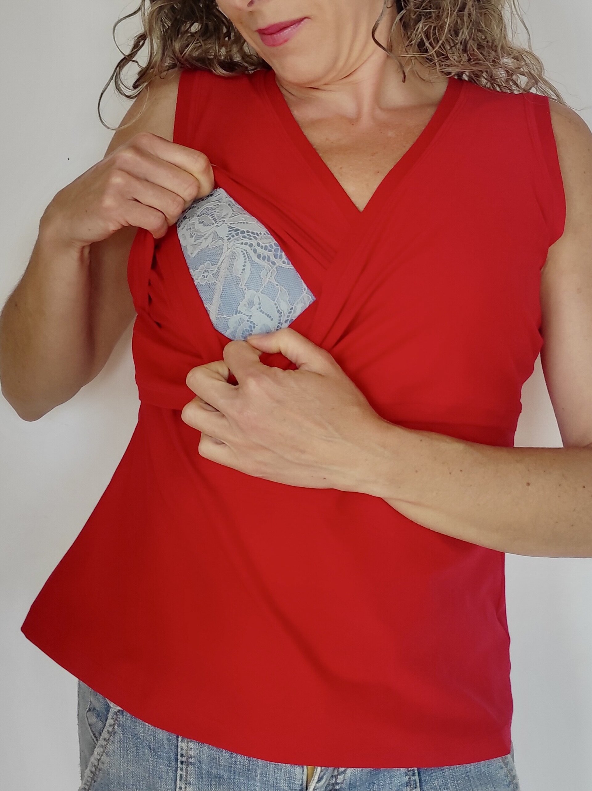 Camiseta de Lactancia - Escote cruzado - Rojo - 2