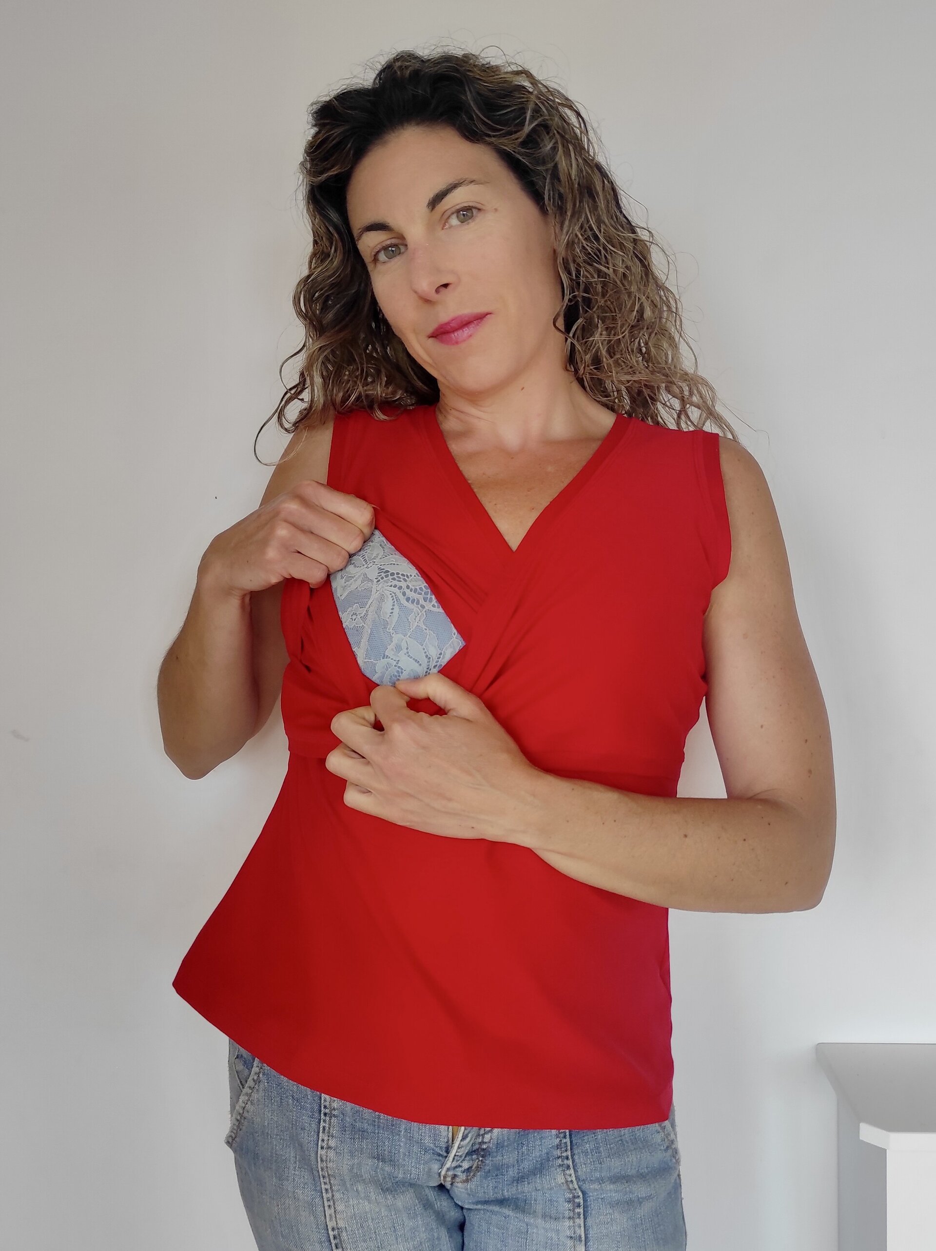Camiseta de Lactancia - Escote cruzado - Rojo - 5