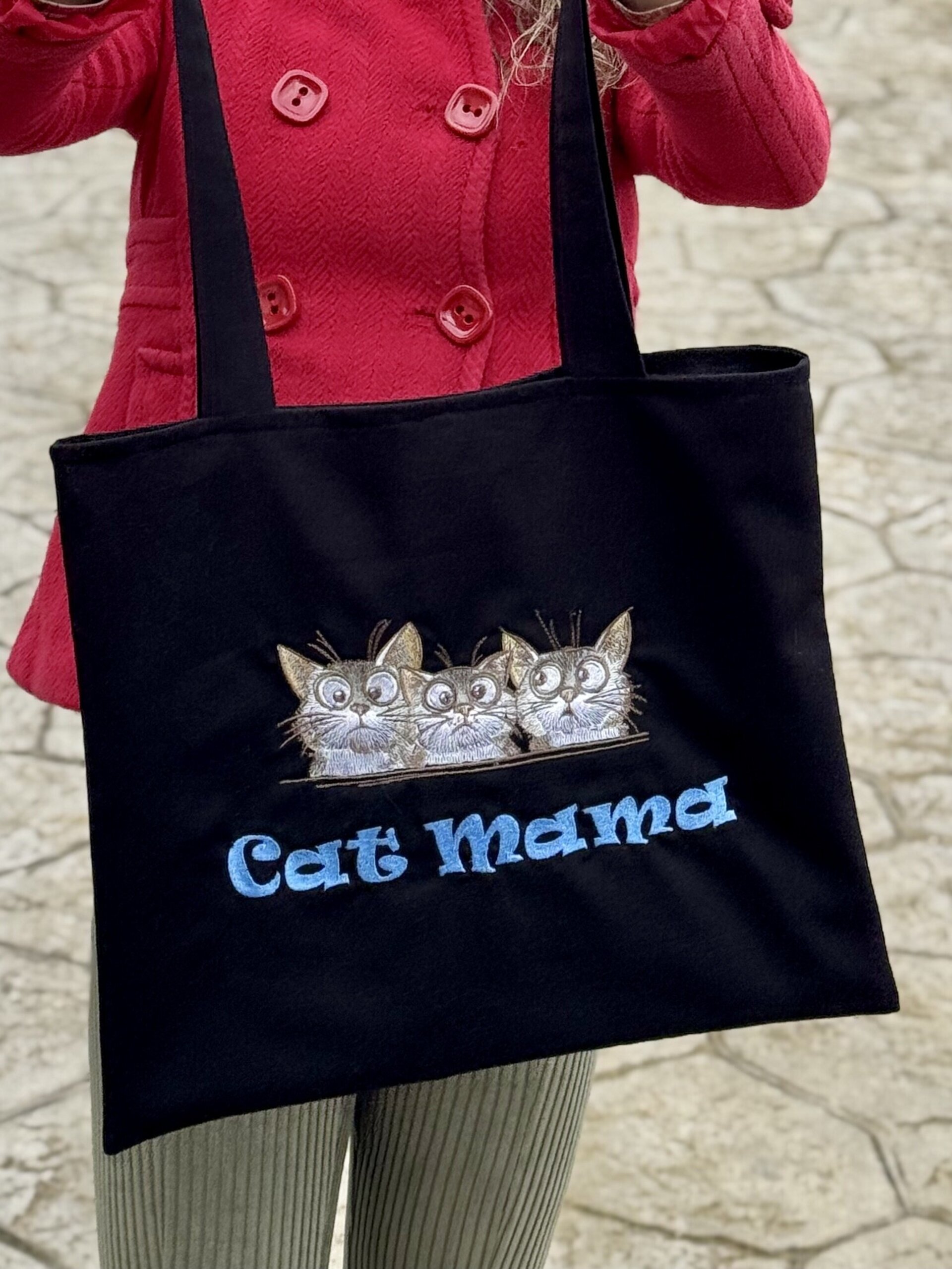 Tote Bag con bordado - 3 gatos Cat Mama - 1