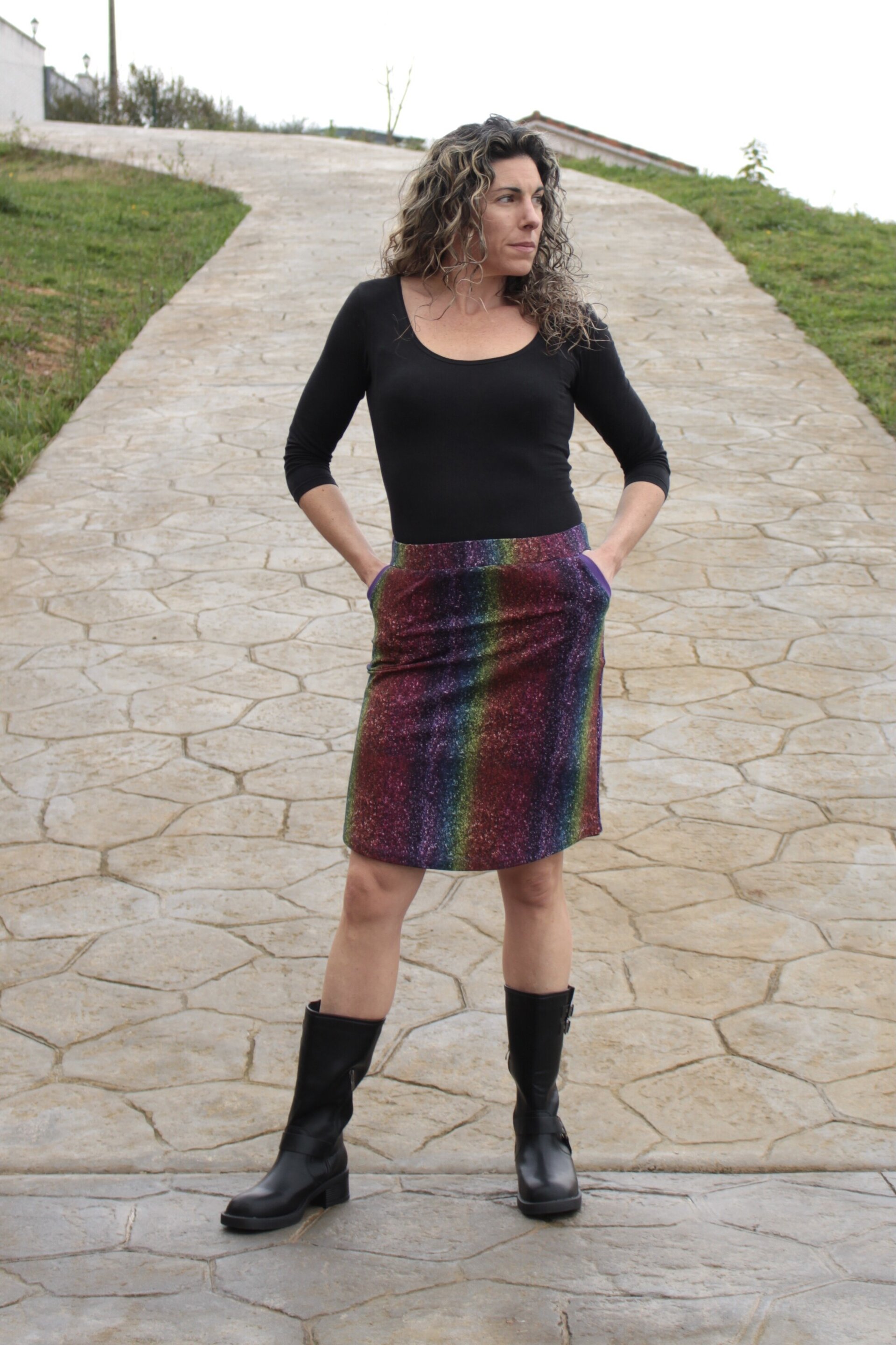 Falda mujer - bajo curvado - Arcoiris Brillantina - 4