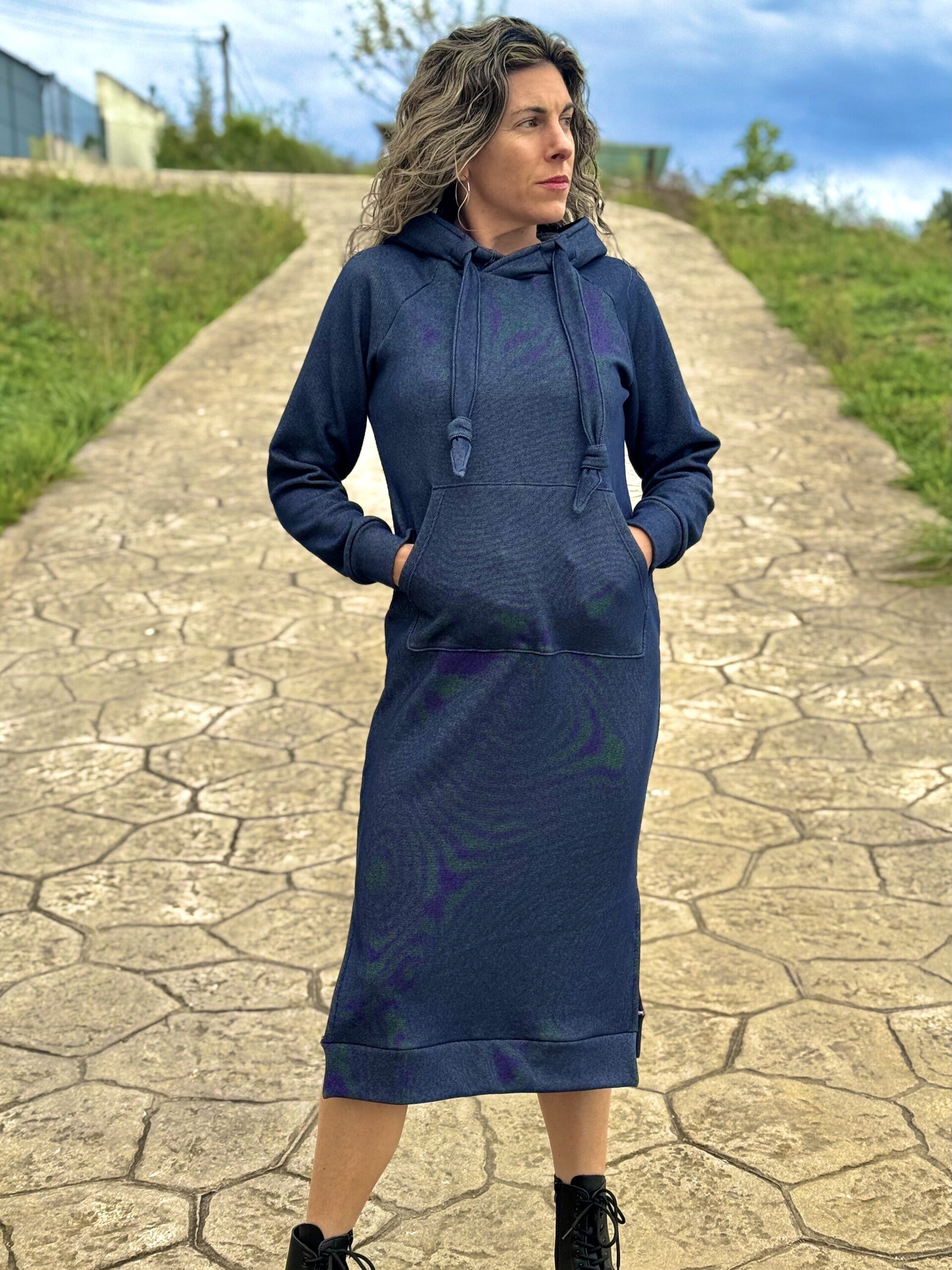 Vestido Midi tipo sudadera - denim - 2