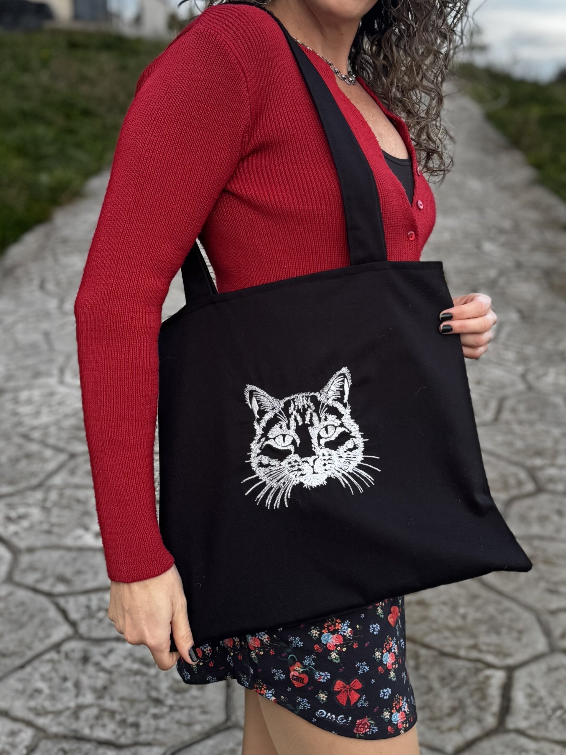 Tote Bag con bordado - Cara Gato - 5