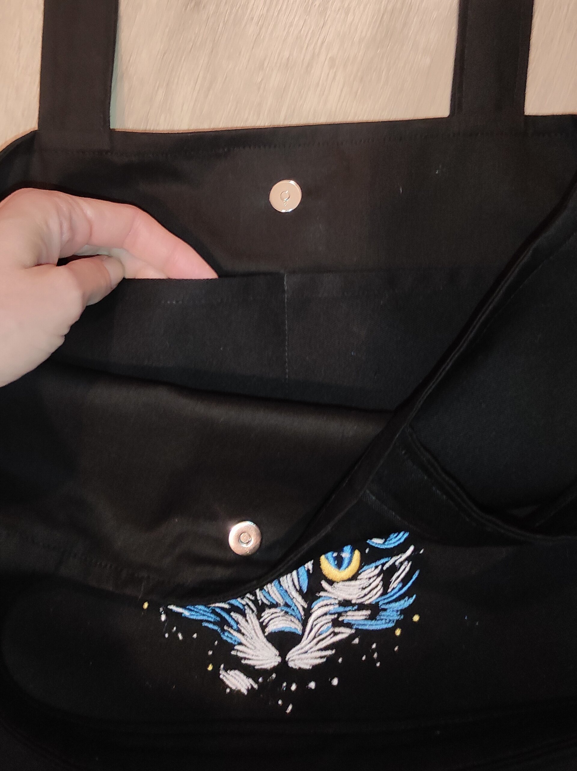 Tote Bag con bordado de cara de gato - noche estrellada - 7
