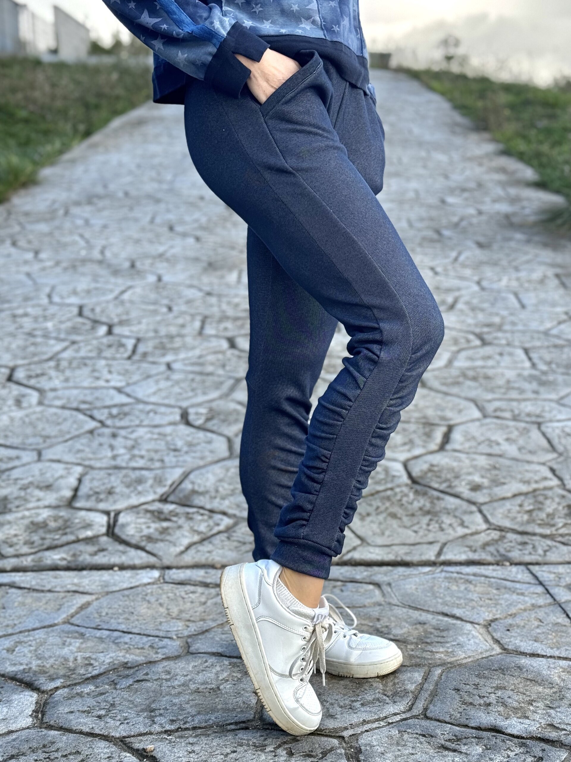 Pantalón Jogger frunce Mujer - azul denim - 3