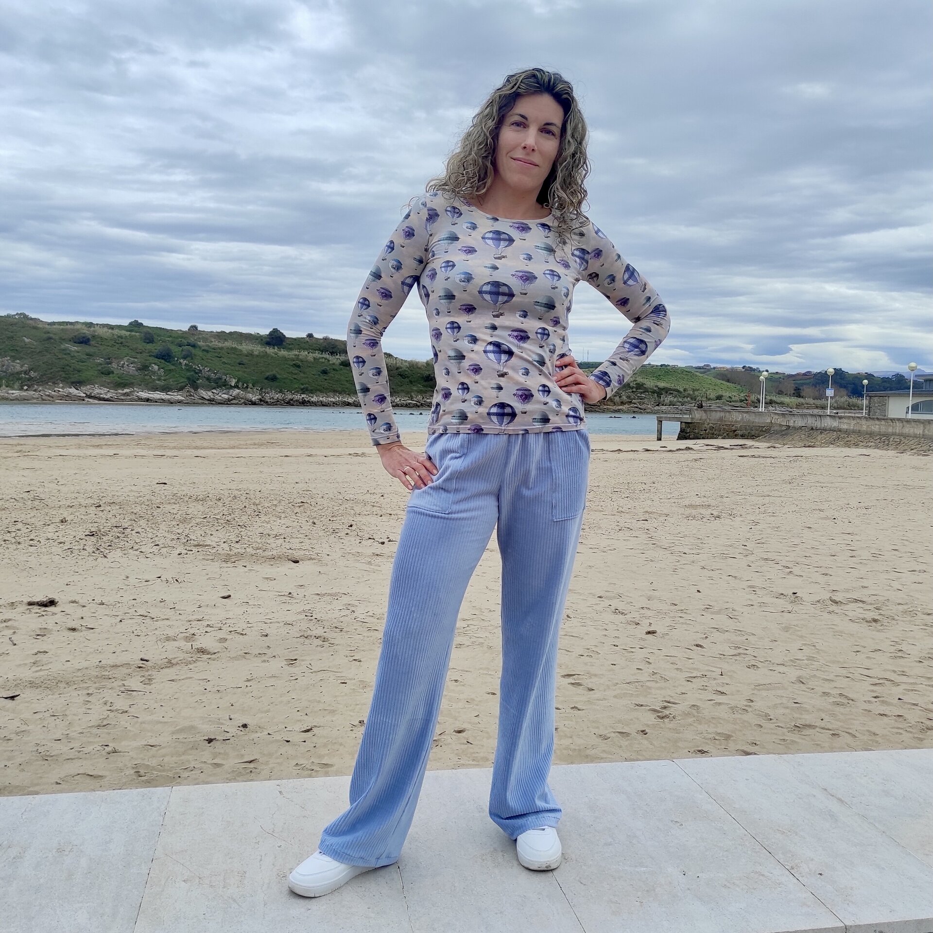 Pantalón Ancho Mujer - punto pana - Azul celeste - 7