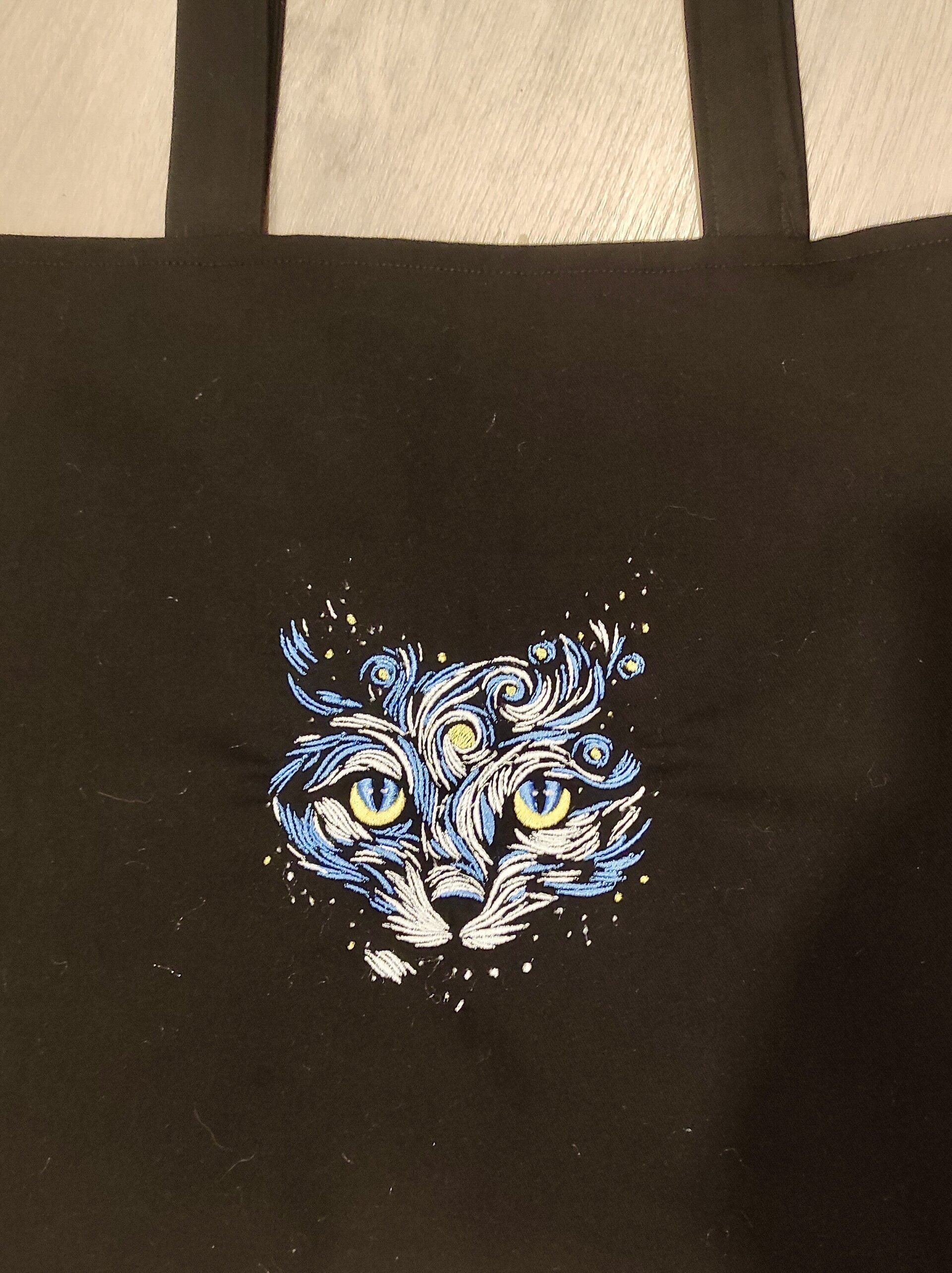 Tote Bag con bordado de cara de gato - noche estrellada - 5