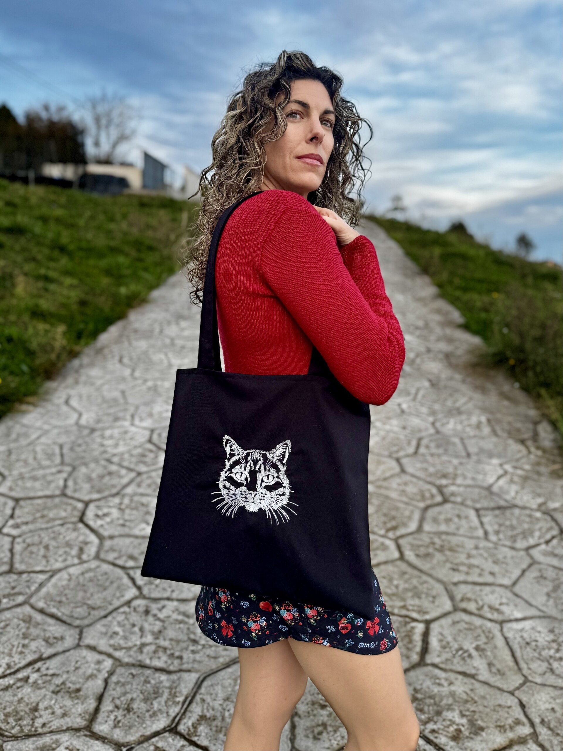 Tote Bag con bordado - Cara Gato - 3