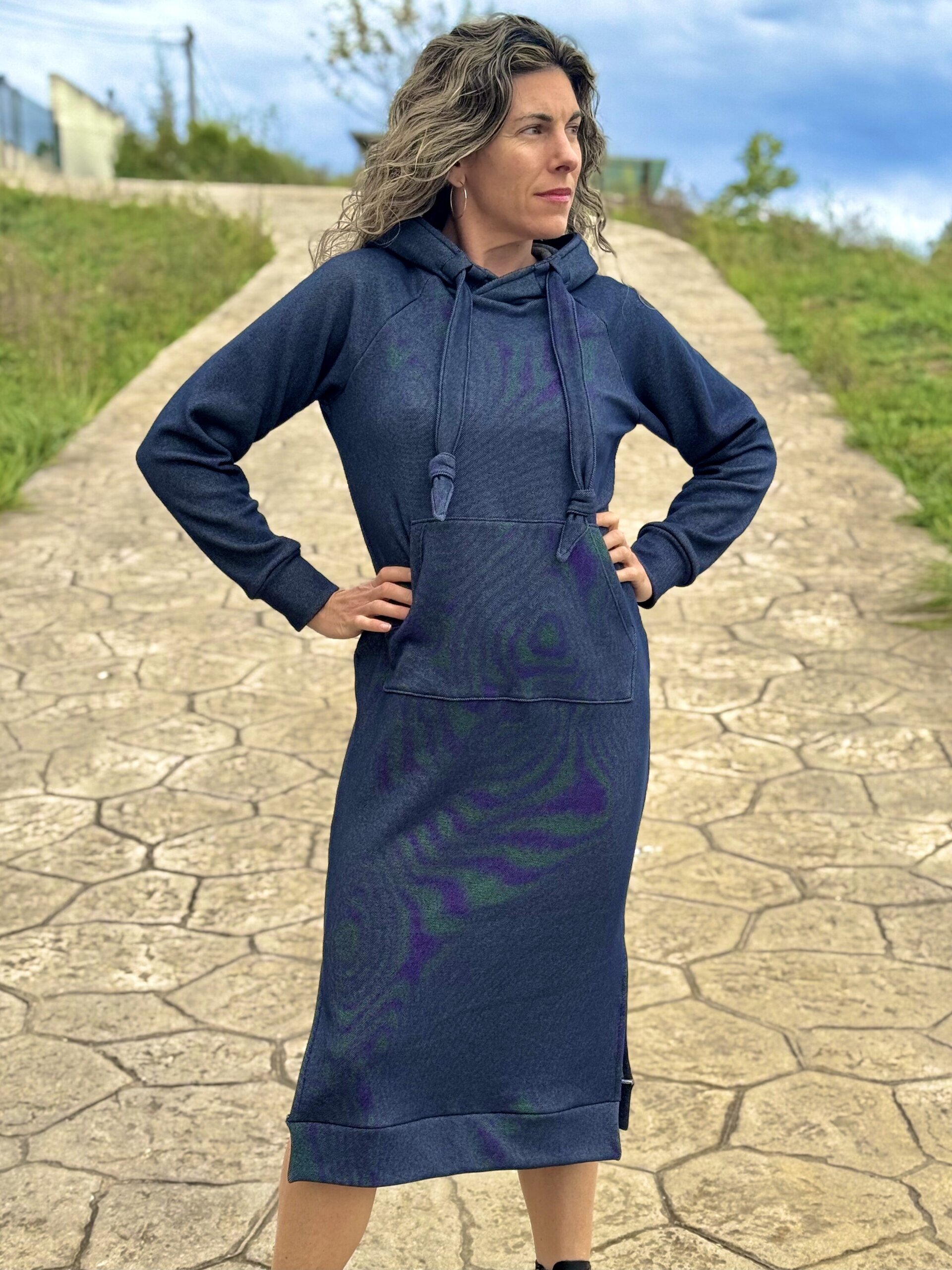 Vestido Midi tipo sudadera - denim - 1