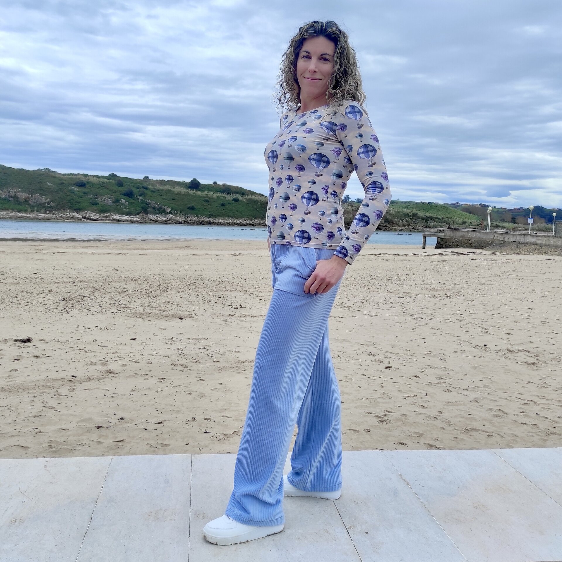 Pantalón Ancho Mujer - punto pana - Azul celeste - 9