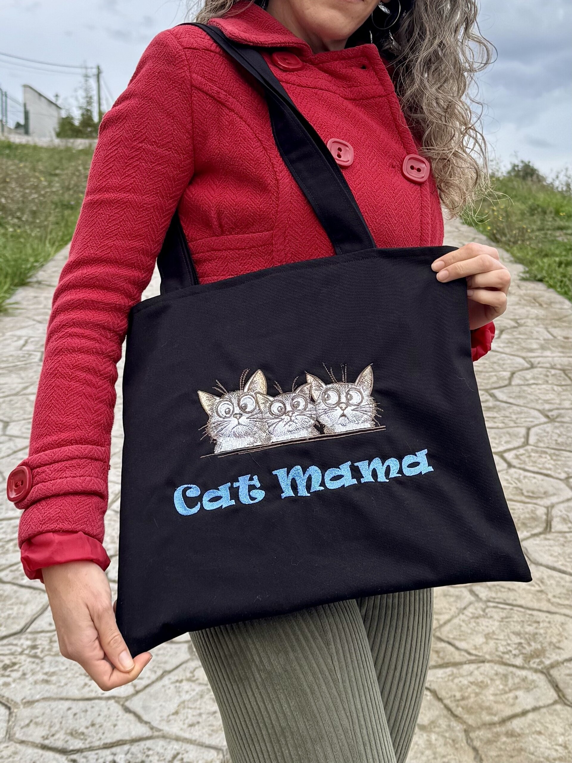 Tote Bag con bordado - 3 gatos Cat Mama - 5