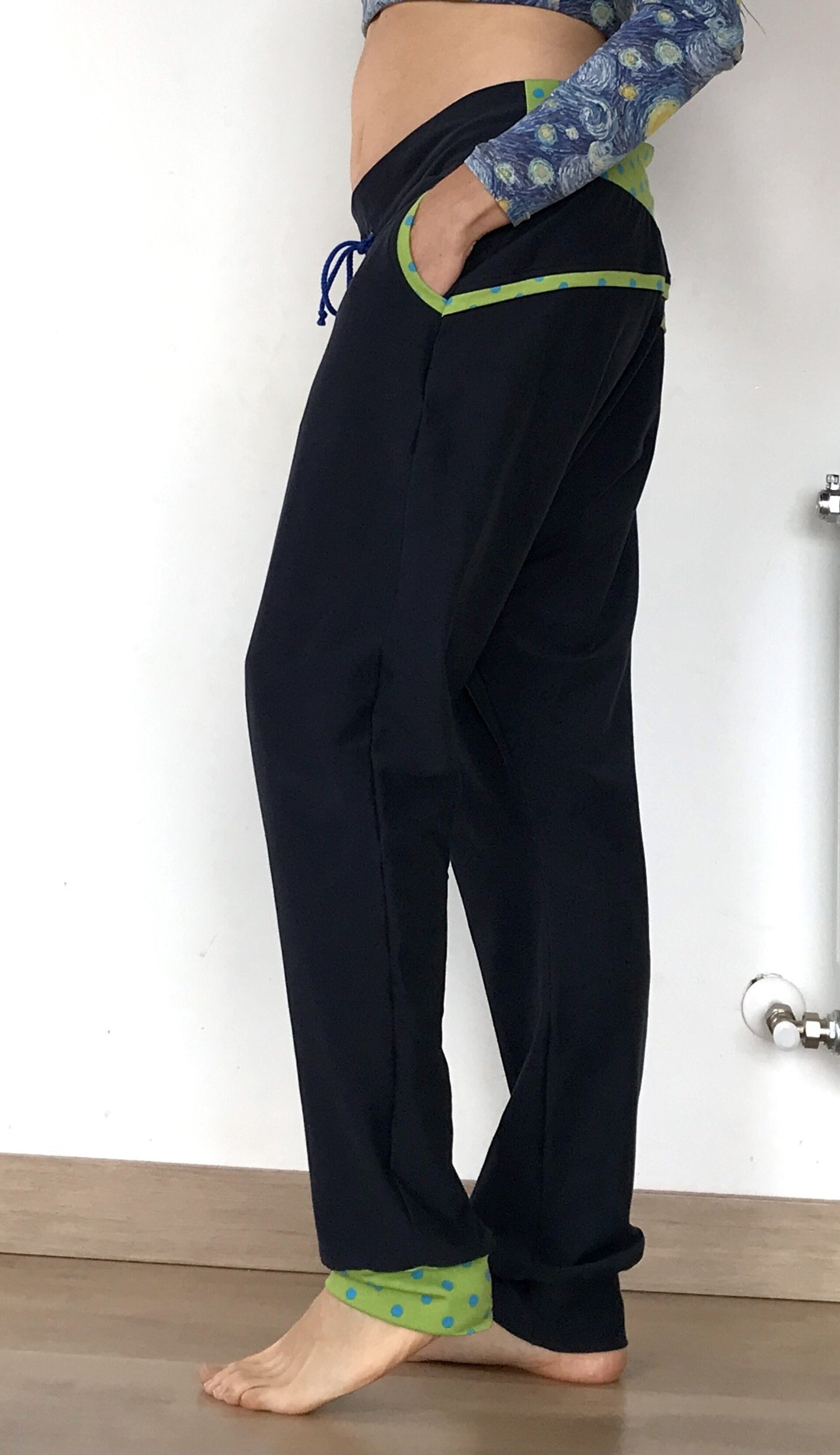 Pantalón Sarouel mujer - Canesú - Navy / Verde Dots - 4