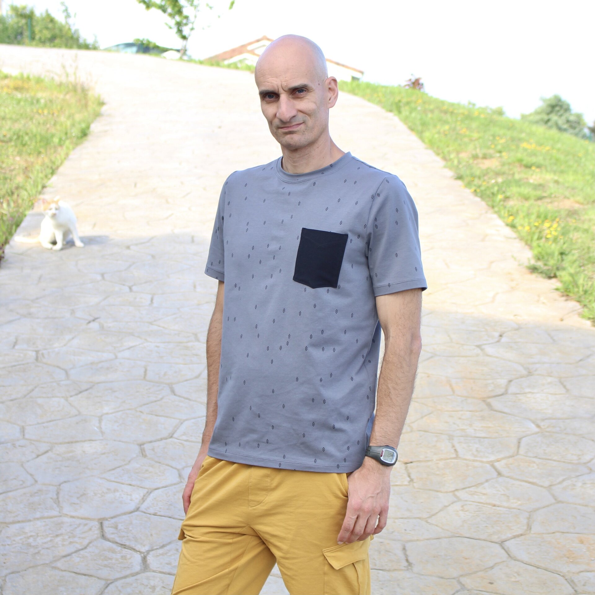 Camiseta Hombre Bolsillo - Gris/Negro - 3