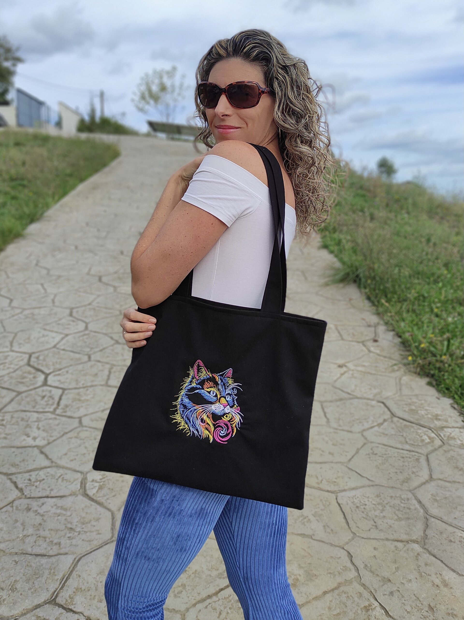 Tote Bag con bordado de gato arcoíris - 3
