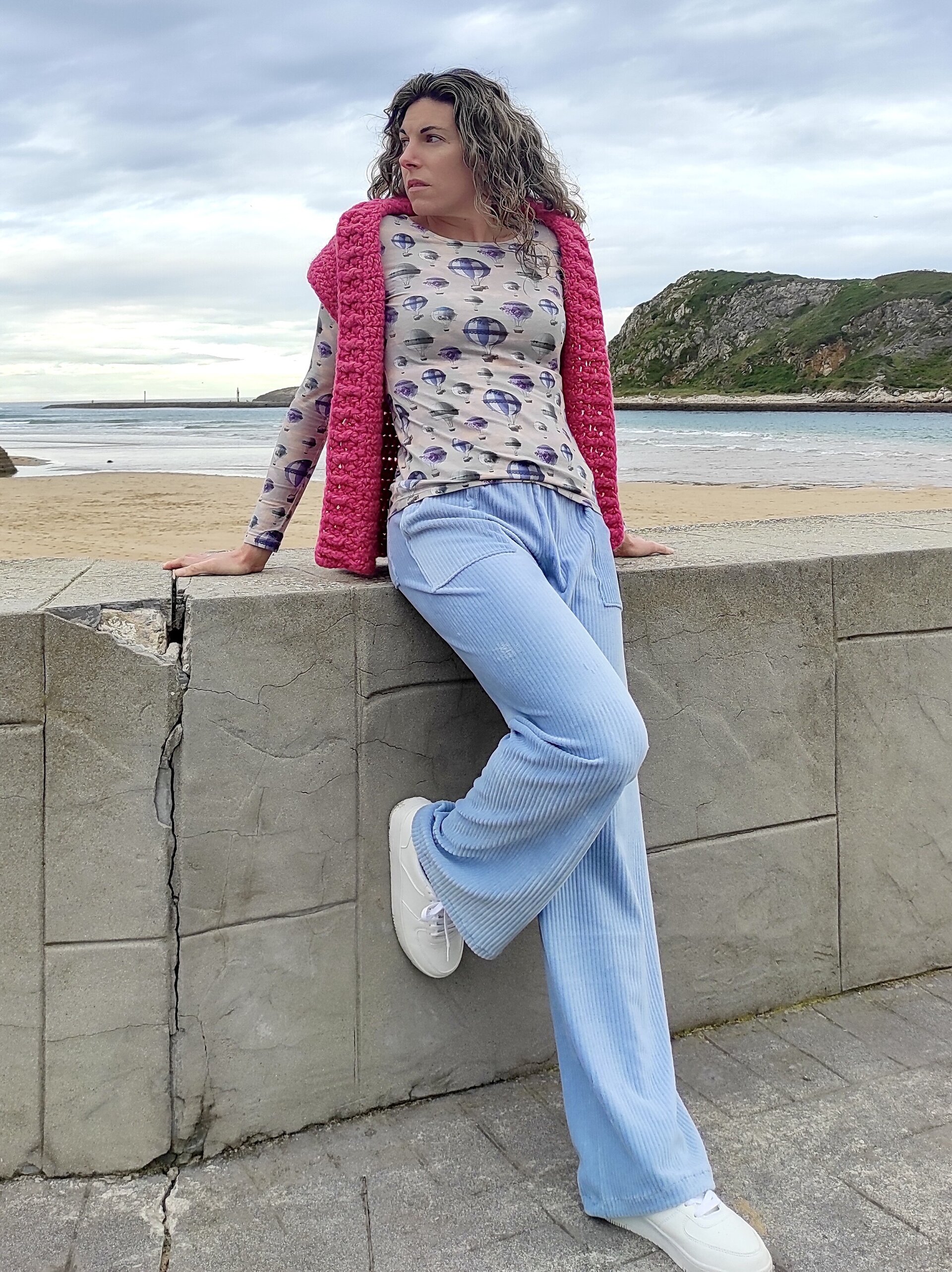 Pantalón Ancho Mujer - punto pana - Azul celeste - 8