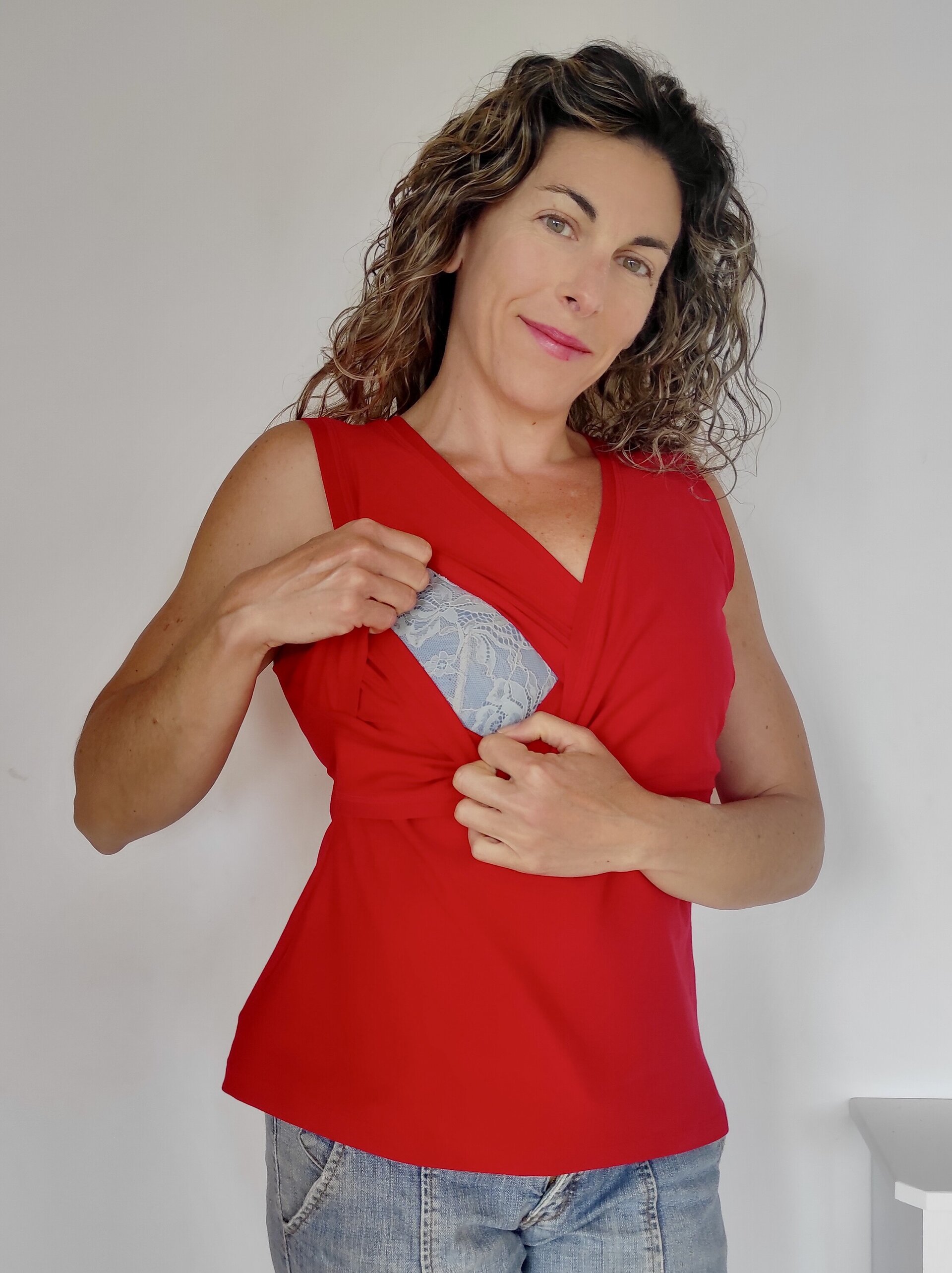 Camiseta de Lactancia - Escote cruzado - Rojo - 4