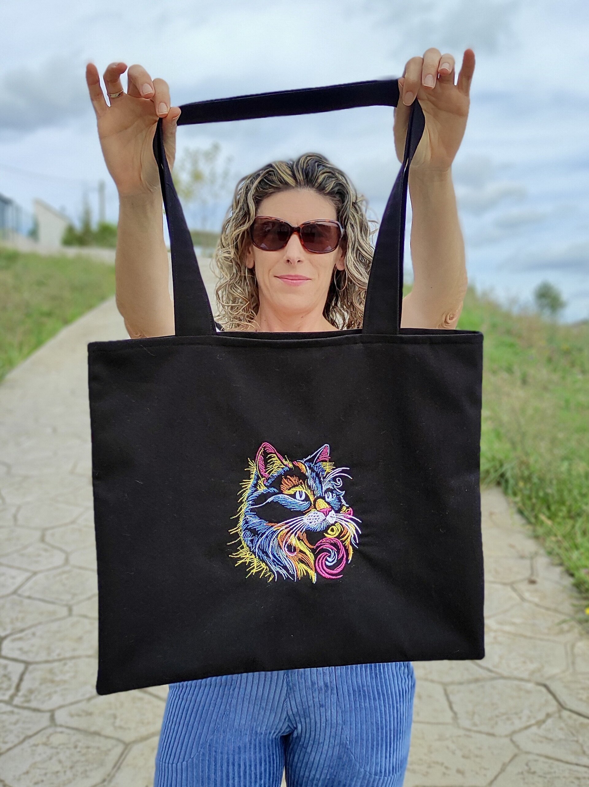 Tote Bag con bordado de gato arcoíris - 4